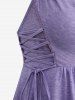 Plus Size Cowl Neck O-Ring Lace Up Ruffles Marled Heathered Tank Top -  