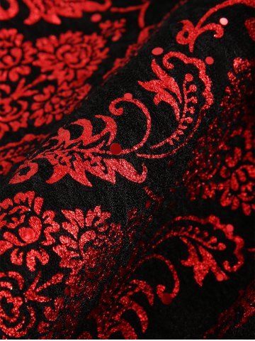Floral Stamping Knitted Patchwork Cinched Top and Rose Denim 3D Print Leggings Plus Size Outfit