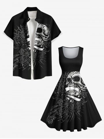 Tenue de Plage pour Couples en Toile D'Araignée et Fleurs Grande-Taille - BLACK
