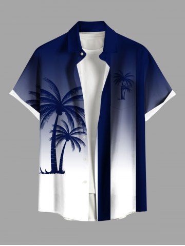 Plus Size Coconut Tree Dip Dye Print Hawaii Button Pocket Shirt For Men - BLUE - 3XL