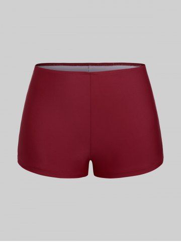 Plus Size Floral Skull Print Grommets Lace Up Lattice Crisscross Asymmetrical Boylegs Tankini Swimsuit