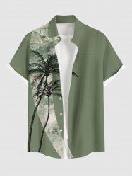 Plus Size Coconut Tree Camouflage Print Hawaii Button Pocket Shirt For Men -  