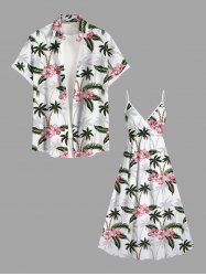 Coconut Tree Tropical Leaves Floral Print Plus Size Matching Hawaii Beach Outfit For Couples -  
