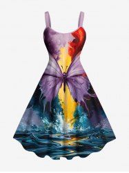 Plus Size Butterfly Sea Waves Painting Print Hawaii A Line Dress -  