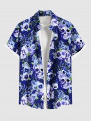 Plus Size Skulls Flowers Leaf Print Buttons Pocket Hawaii Shirt For Men -  