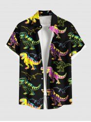 Plus Size Colorful Dinosaur Print Hawaii Button Pocket Shirt For Men -  