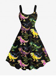 Plus Size Colorful Dinosaur Print Hawaii A Line Tank Dress -  