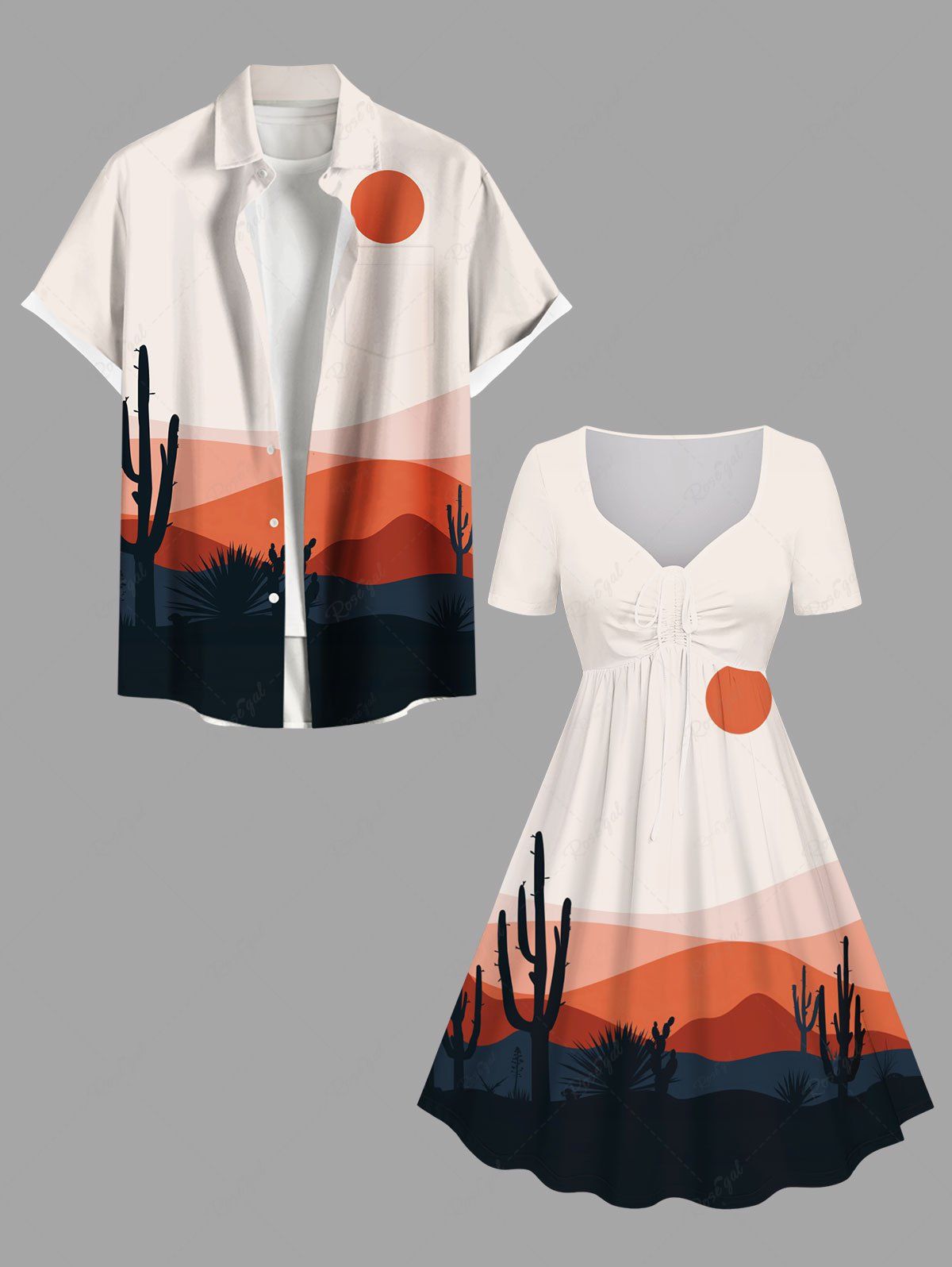 Tenue de Plage Grande Taille Mignon Maillot en Bloc de Couleurs Cactus dans le Désert Multi-A 