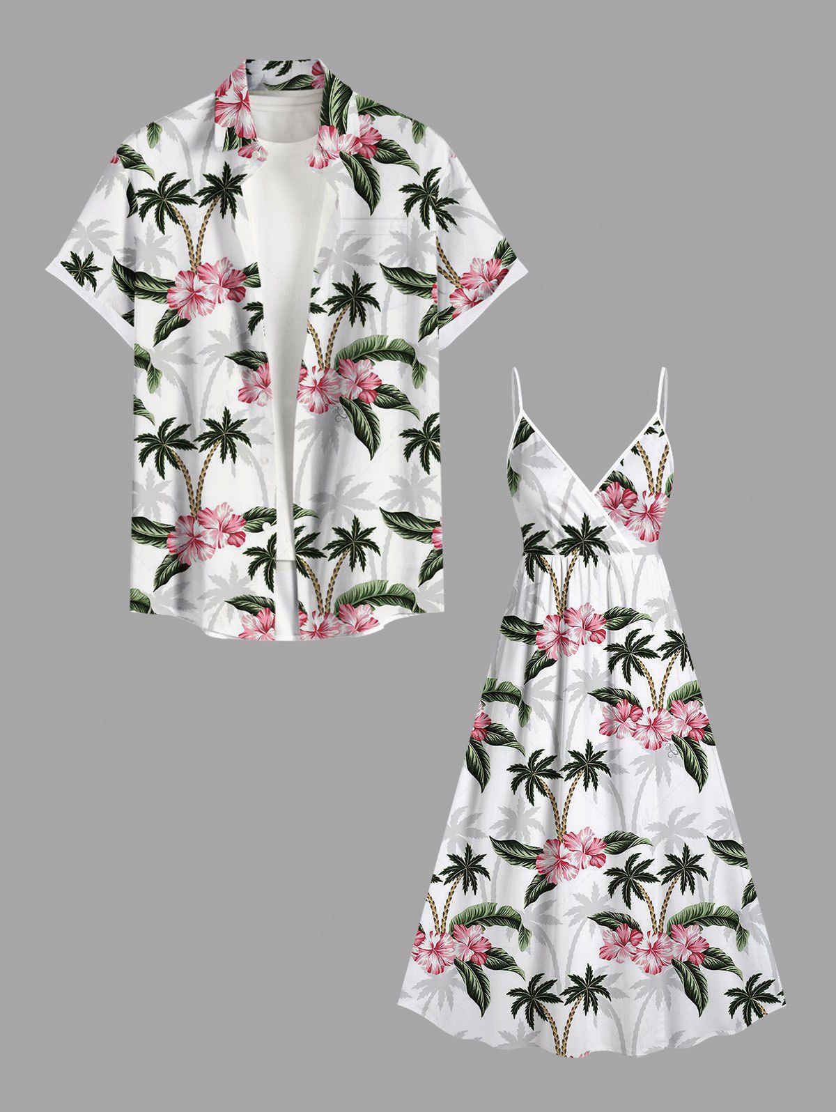 Online Coconut Tree Tropical Leaves Floral Print Plus Size Matching Hawaii Beach Outfit For Couples  