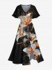 Costume de Plage Grande Taille Imprimé à Fleurs et Feuilles Brillantes 3D pour Couples - Noir 