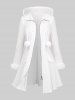 Full Zipper Fur Trim Heart Embossed Textured Hooded Solid Coat and Feather Cat Side Print Leggings Plus Size Outfit -  