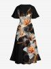 Costume de Plage Grande Taille Imprimé à Fleurs et Feuilles Brillantes 3D pour Couples - Noir 