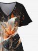 Costume de Plage Grande Taille Imprimé à Fleurs et Feuilles Brillantes 3D pour Couples - Noir 
