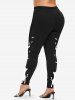 Full Zipper Fur Trim Heart Embossed Textured Hooded Solid Coat and Feather Cat Side Print Leggings Plus Size Outfit -  