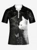 Two Tone Cat Butterfly Floral Print Plus Size Matching Outfit For Couples -  
