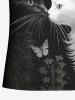 Two Tone Cat Butterfly Floral Print Plus Size Matching Outfit For Couples -  