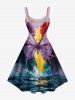 Plus Size Butterfly Sea Waves Painting Print Hawaii A Line Dress -  