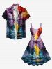 Plus Size Butterfly Sea Waves Painting Print Hawaii A Line Dress -  