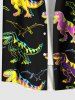 Plus Size Colorful Dinosaur Print Hawaii Button Pocket Shirt For Men -  