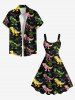 Plus Size Colorful Dinosaur Print Hawaii A Line Tank Dress -  