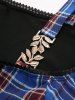Haut 2 en 1 grande taille à imprimé écossais, œillets, lacets, bordure en dentelle froncée, épaules dénudées - Bleu M | US 10