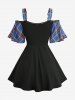 Haut 2 en 1 grande taille à imprimé écossais, œillets, lacets, bordure en dentelle froncée, épaules dénudées - Bleu 1X | US 14-16