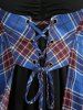 Haut 2 en 1 grande taille à imprimé écossais, œillets, lacets, bordure en dentelle froncée, épaules dénudées - Bleu 1X | US 14-16