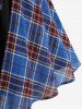 Plus Size Plaid Print Grommets Lace-up Ruched Lace Trim Cold Shoulder 2 In 1 Top -  