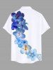 Plus Size Tropical Hibiscus Flower Print Buttons Pocket Hawaii Shirt For Men -  