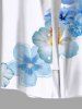 Plus Size Tropical Hibiscus Flower Print Buttons Pocket Hawaii Shirt For Men -  