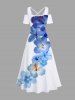 Plus Size Tropical Flower Print Cold Shoulder Crisscross Hawaii Maxi Dress -  