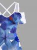 Plus Size Tropical Flower Print Cold Shoulder Crisscross Hawaii Maxi Dress -  