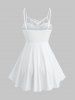 Plus Size Rose Flower Tie Dye Print Lace Up Cut Out Ruffles Ribbed Textured Cami Top -  