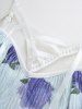 Plus Size Rose Flower Tie Dye Print Lace Up Cut Out Ruffles Ribbed Textured Cami Top -  