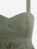 Plus Size Floral Embroidery Hollow Out Scalloped Lace Trim Grommets Buckle Tank Top -  