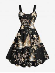 Plus Size Star Striped Hat Letters Galaxy Print New Years A Line Tank Dress -  
