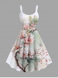 Plus Size Peach Blossom Flower Leaf Ombre Print Hawaii Tank Dress -  