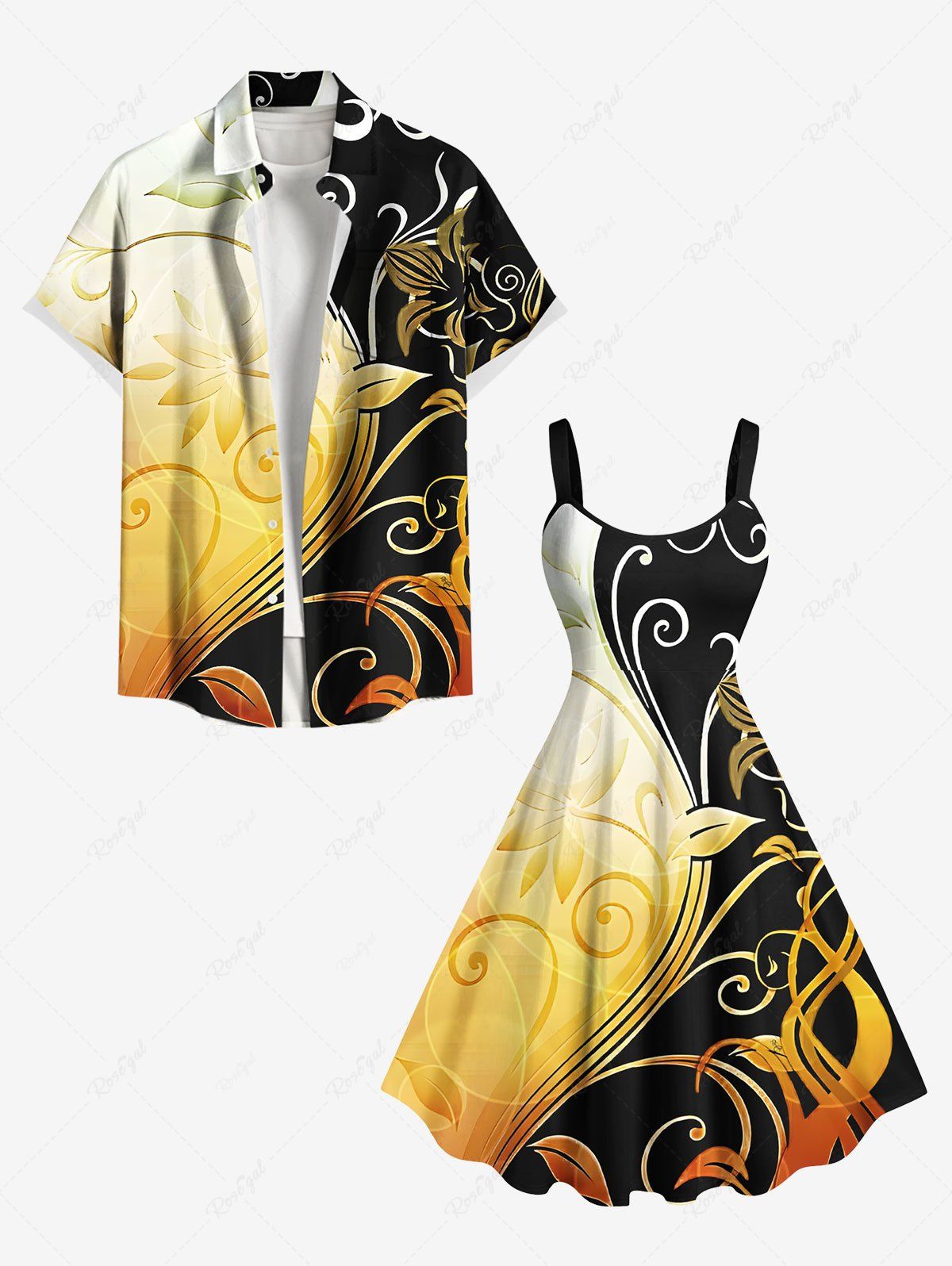 Costume Grande Taille Imprimé à Feuilles et Fleurs pour la Plage Jaune 