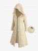Cable Knit Horn Buttons Hooded Coat and Crisscross Hollow Out Side Leggings Plus Size Outfit -  