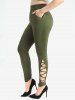 Cable Knit Horn Buttons Hooded Coat and Crisscross Hollow Out Side Leggings Plus Size Outfit -  