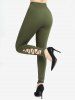 Cable Knit Horn Buttons Hooded Coat and Crisscross Hollow Out Side Leggings Plus Size Outfit -  