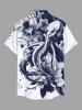 Plus Size Octopus Flower Leaf Watercolor Print Buttons Pocket Hawaii Shirt For Men -  