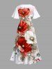 Plus Size Flowers Leaf Ombre Paint Splatter Print Split Hawaii Mid Dress -  