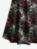 Plus Size Rose Flower Leaf Tie Dye Print Cold Shoulder Crisscross Hawaii Maxi Dress -  