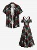 Plus Size Rose Flower Leaf Tie Dye Print Cold Shoulder Crisscross Hawaii Maxi Dress -  