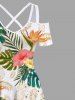 Plus Size Tropical Leaf Flower Pineapple Print Cold Shoulder Crisscross Hawaii Maxi Dress -  
