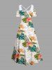Plus Size Tropical Leaf Flower Pineapple Print Cold Shoulder Crisscross Hawaii Maxi Dress -  