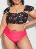 Plus Size Cherry Pin Dot Print Flounce Shoulder Tankini Swimsuit -  