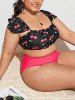 Plus Size Cherry Pin Dot Print Flounce Shoulder Tankini Swimsuit -  