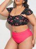 Plus Size Cherry Pin Dot Print Flounce Shoulder Tankini Swimsuit -  